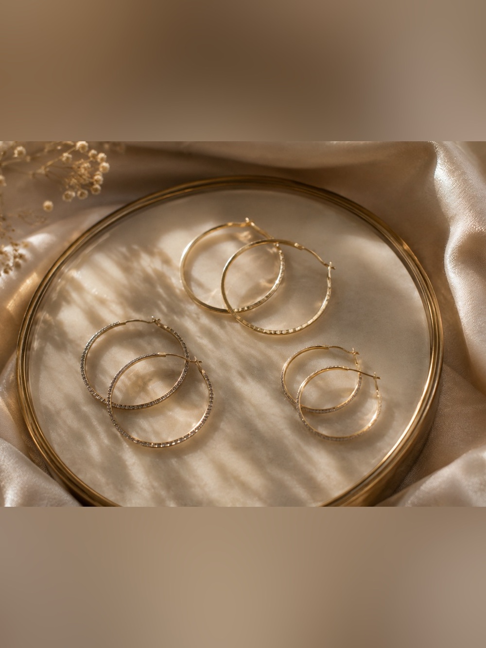 Luxury Set Of 3 Gold Rhinestone Hoop Earrings In 3 Trendy Oversized Sizes